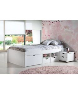 Letto singolo con vani contenitore e comodino con ruote incluse "Till" bianco 90x200 cm